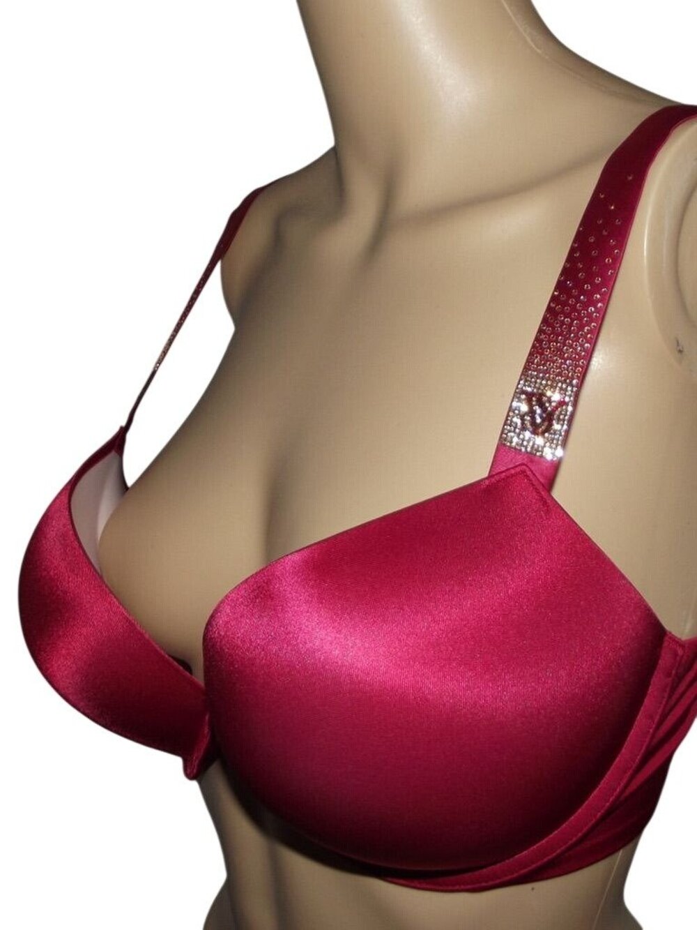 Victoria's Secret Bombshell Bra 36C Red Scatter Shine plunge push-up Add 2 Cups